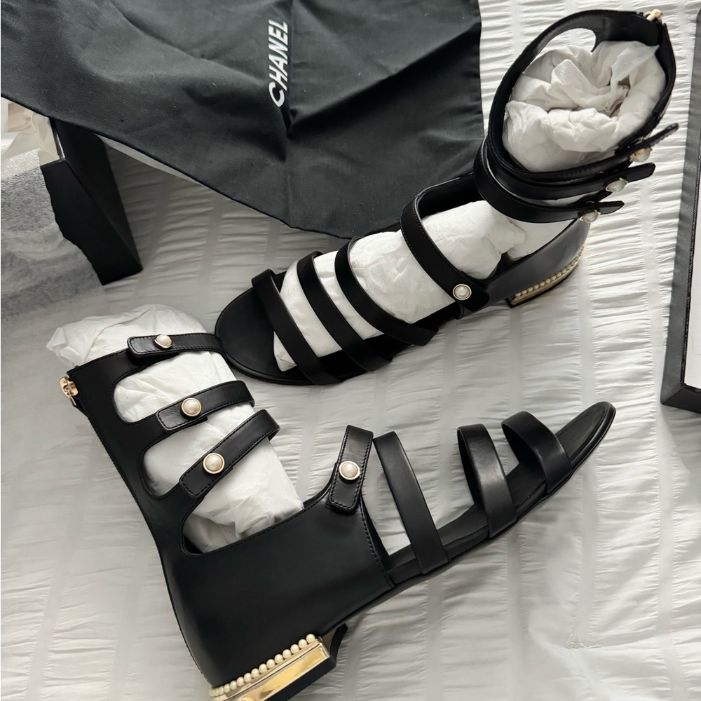 Black high top Chanel sandals like new only wore once